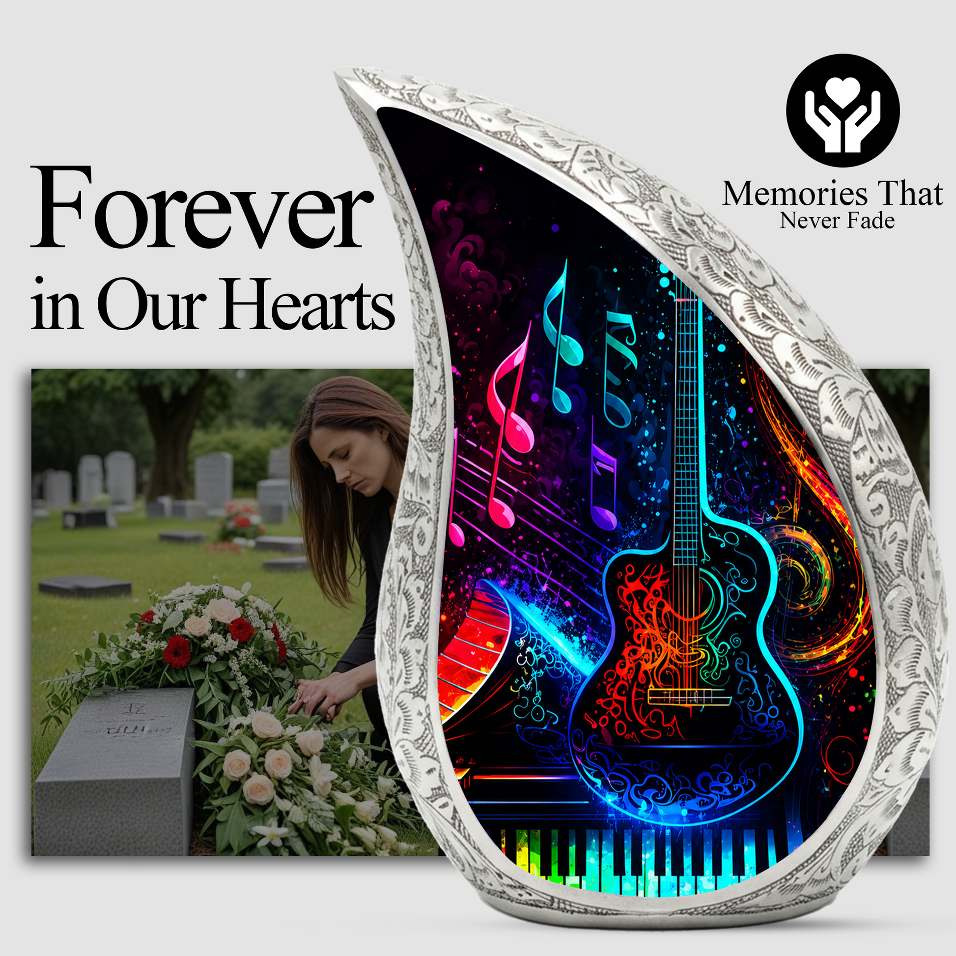 Guitar & Piano themed Urn for Ashes – Cremation Urn for Men And Women