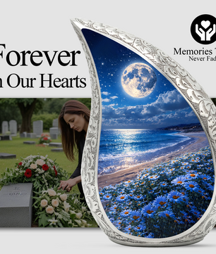 Moonlight Beach Floral Cremation Urn | Funeral Urn for Ashes