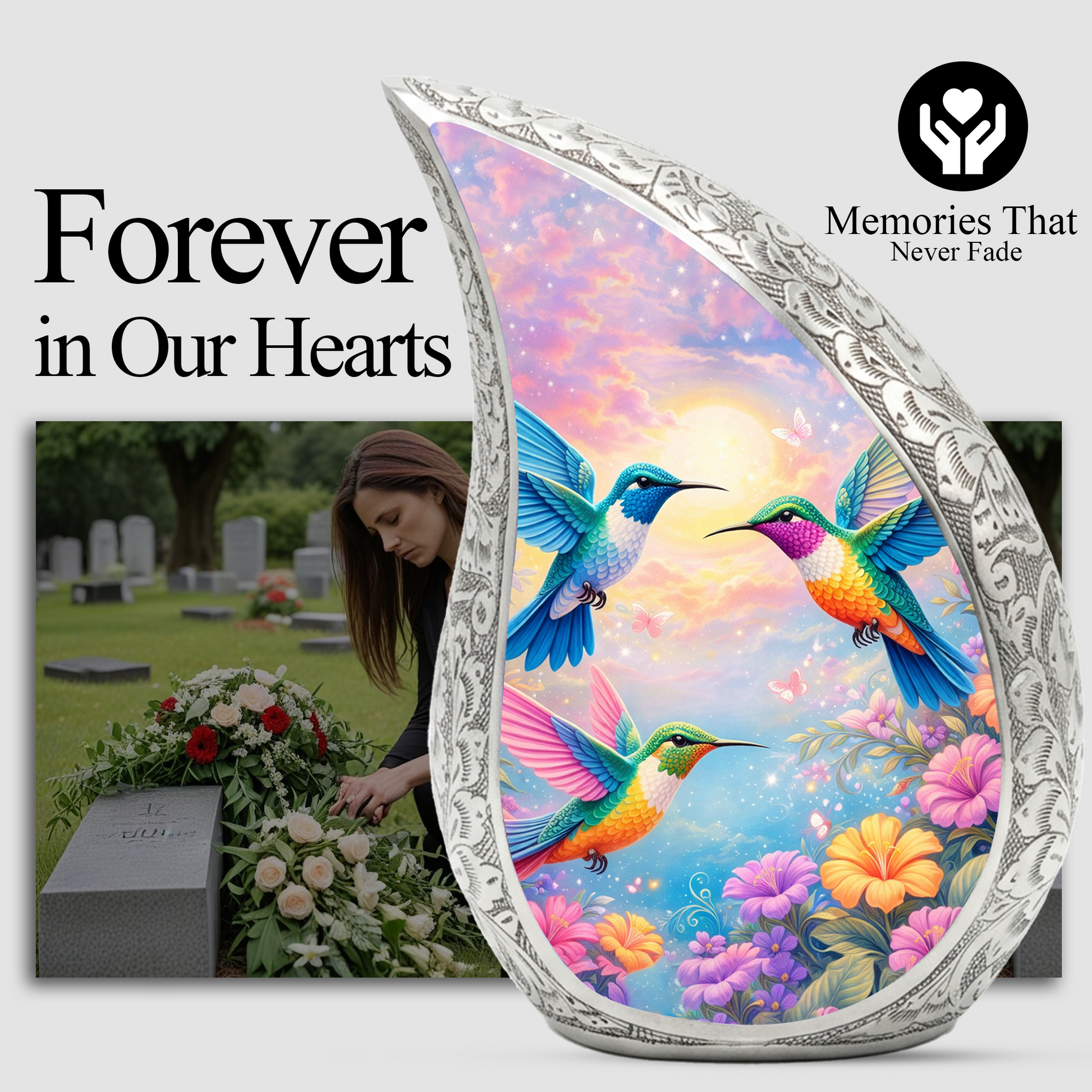 Hummingbird Floral Cremation Urn | Memorial Urn for Women