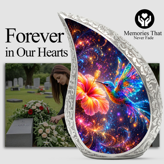 Colorful Hummingbird Memorial Urn – Vibrant Floral Urn for Human Ashes