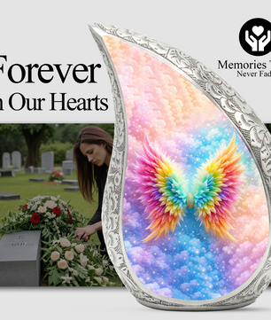 Rainbow Angel Wings Cremation Urn | Memorial Urn for Women