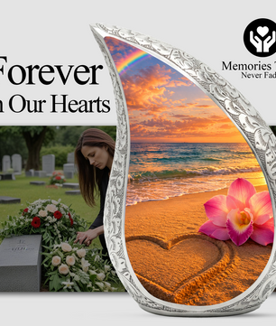 Ocean Sunset Cremation Urn – Heart Beach Urn for Ashes