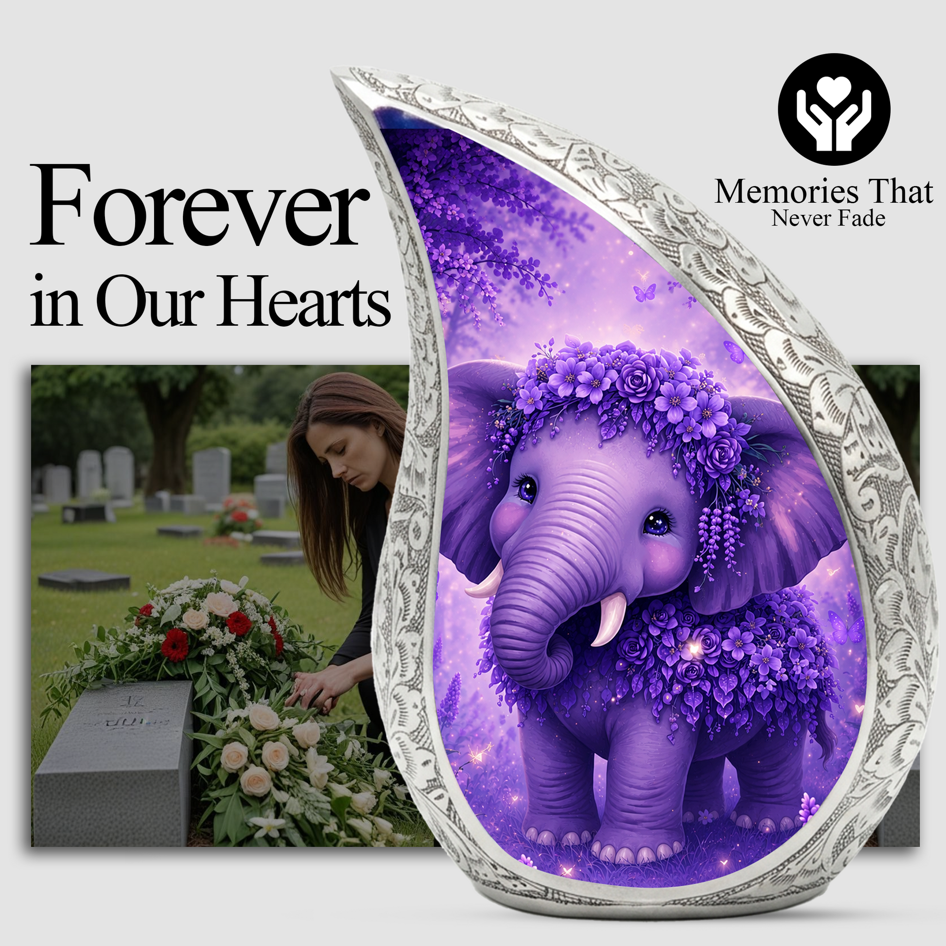 Purple Elephant Funeral Urn for Women | Memorial Ashes Urn