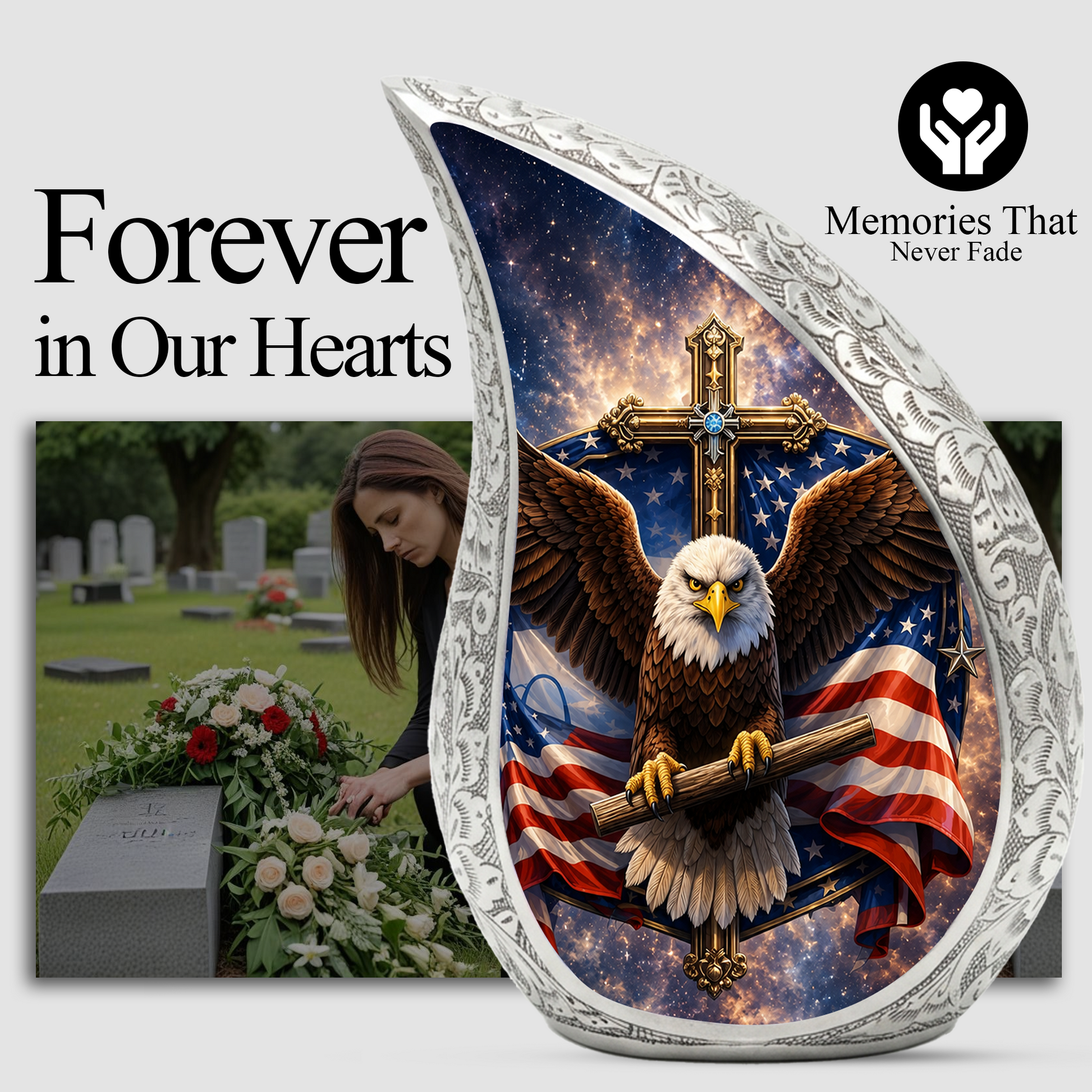 Bald Eagle Christian Urn – Patriotic Ashes Container for Adults