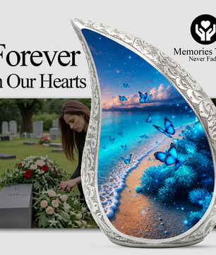 Moonlit Blue Butterfly Memorial Urn – Beach Urn for Human Ashes