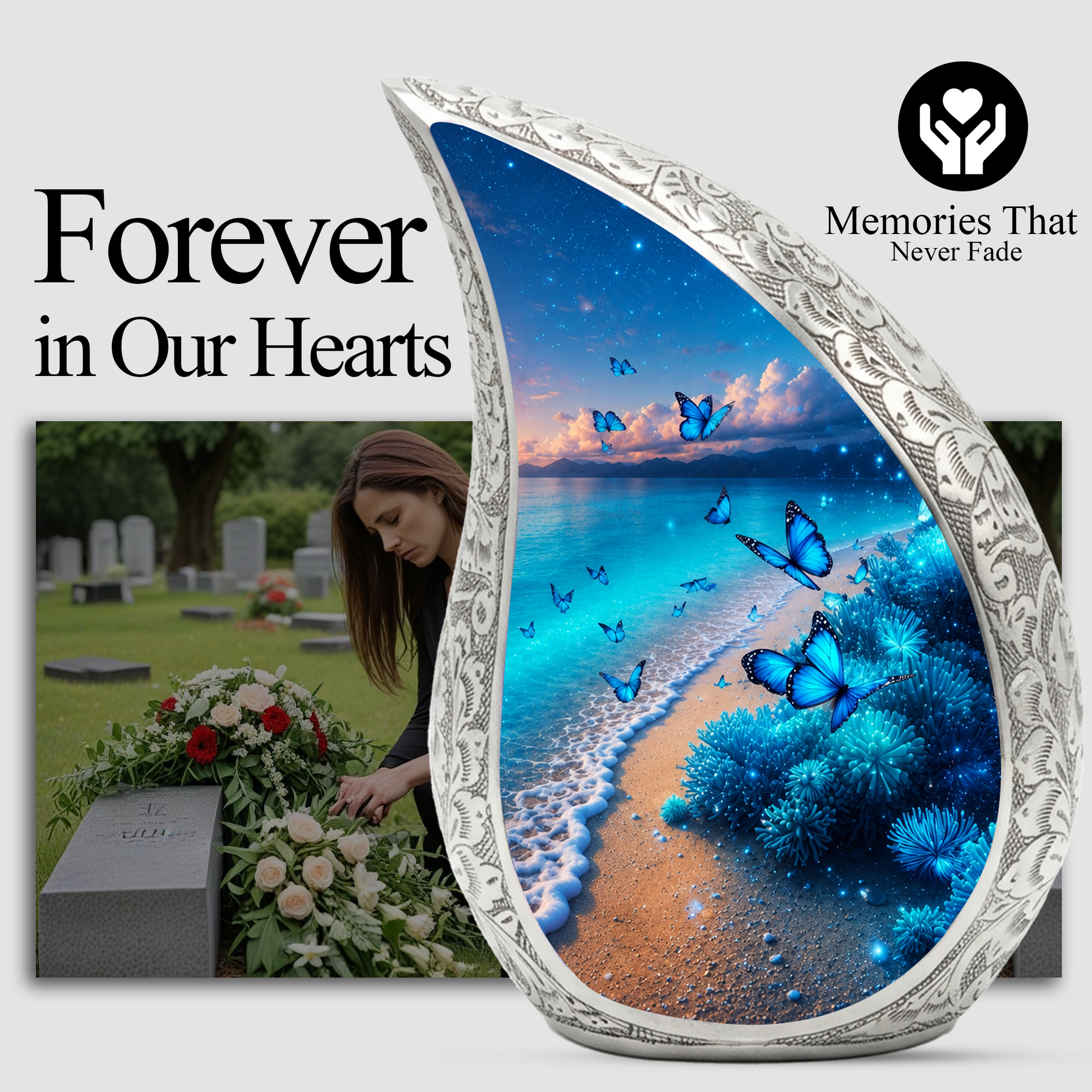 Moonlit Blue Butterfly Memorial Urn – Beach Urn for Human Ashes