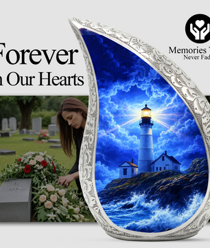 Blue Lighthouse Cremation Urn for Adults | Funeral Ashes Urn