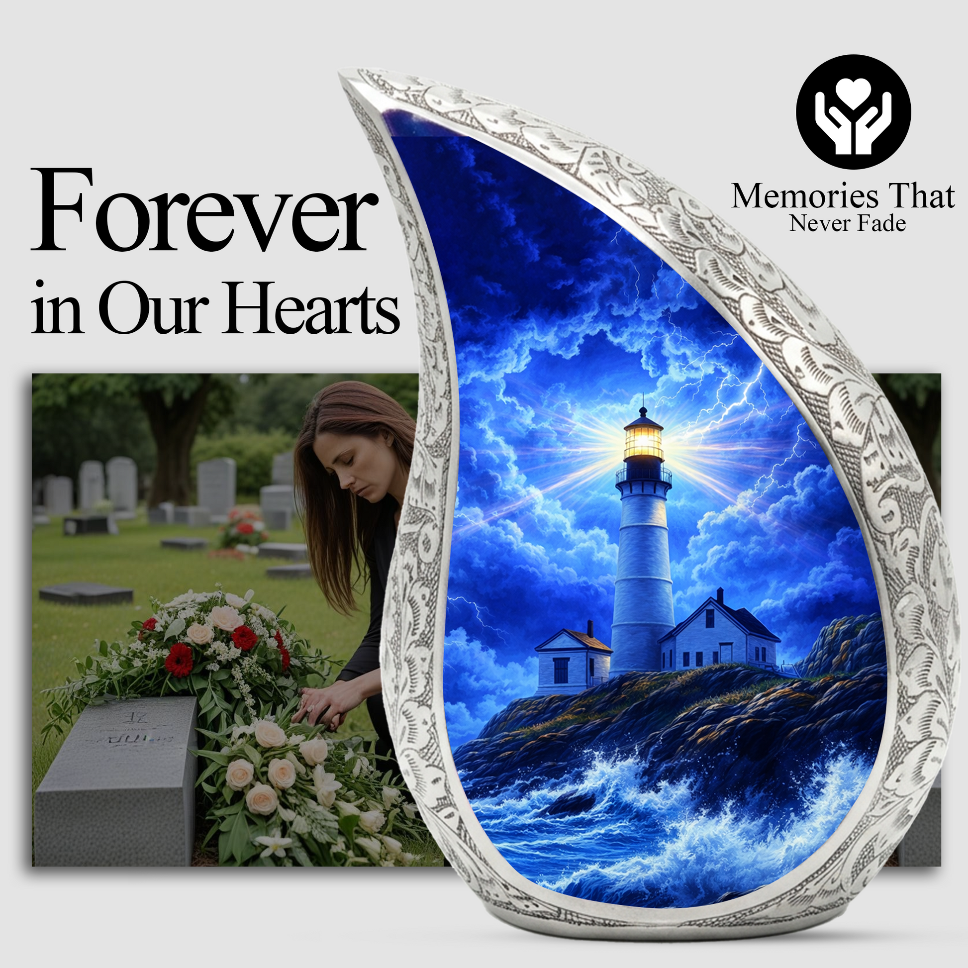 Blue Lighthouse Cremation Urn for Adults | Funeral Ashes Urn