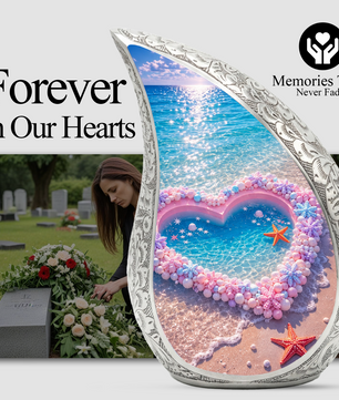 Ocean Heart Urn for Burial – Decorative Container for Cremated Remains