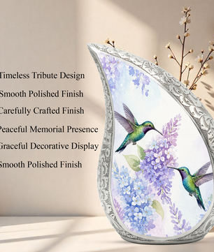Hummingbird Floral Memorial Urn For Ashes – Elegant Aluminum Cremation Urn