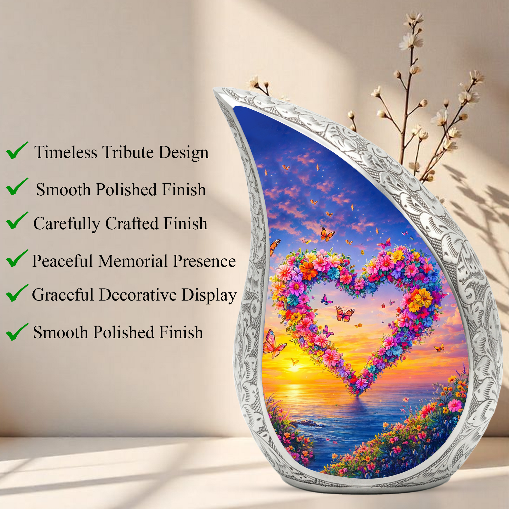 Butterfly Floral Heart Memorial Urn | Urn for Female Ashes