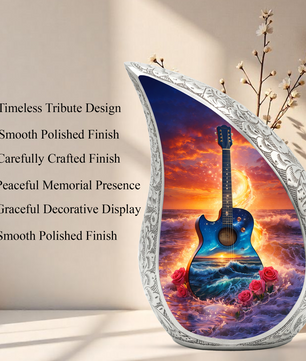 Blue Guitar Ocean Sunset Cremation Urn | Adult Memorial Urn