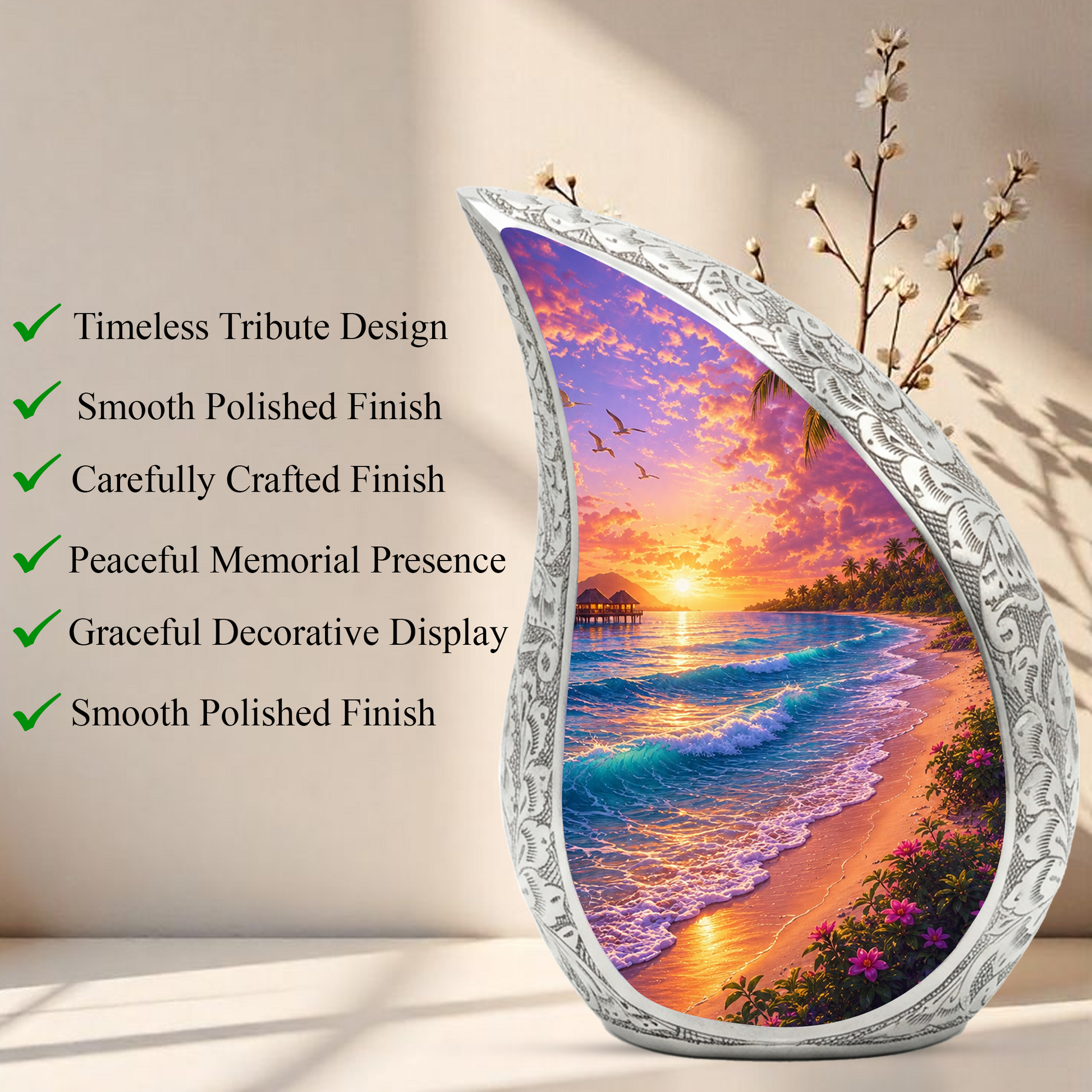 Beach Paradise Adult Cremation Urn – Decorative Ashes Container for Loved Ones