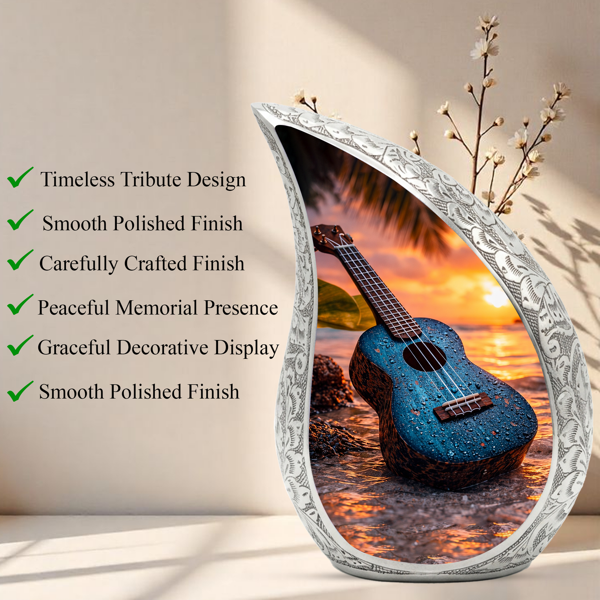 Ukulele Music Cremation Urn for Adults | Memorial Ashes Urn