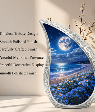 Moonlight Beach Floral Cremation Urn | Funeral Urn for Ashes