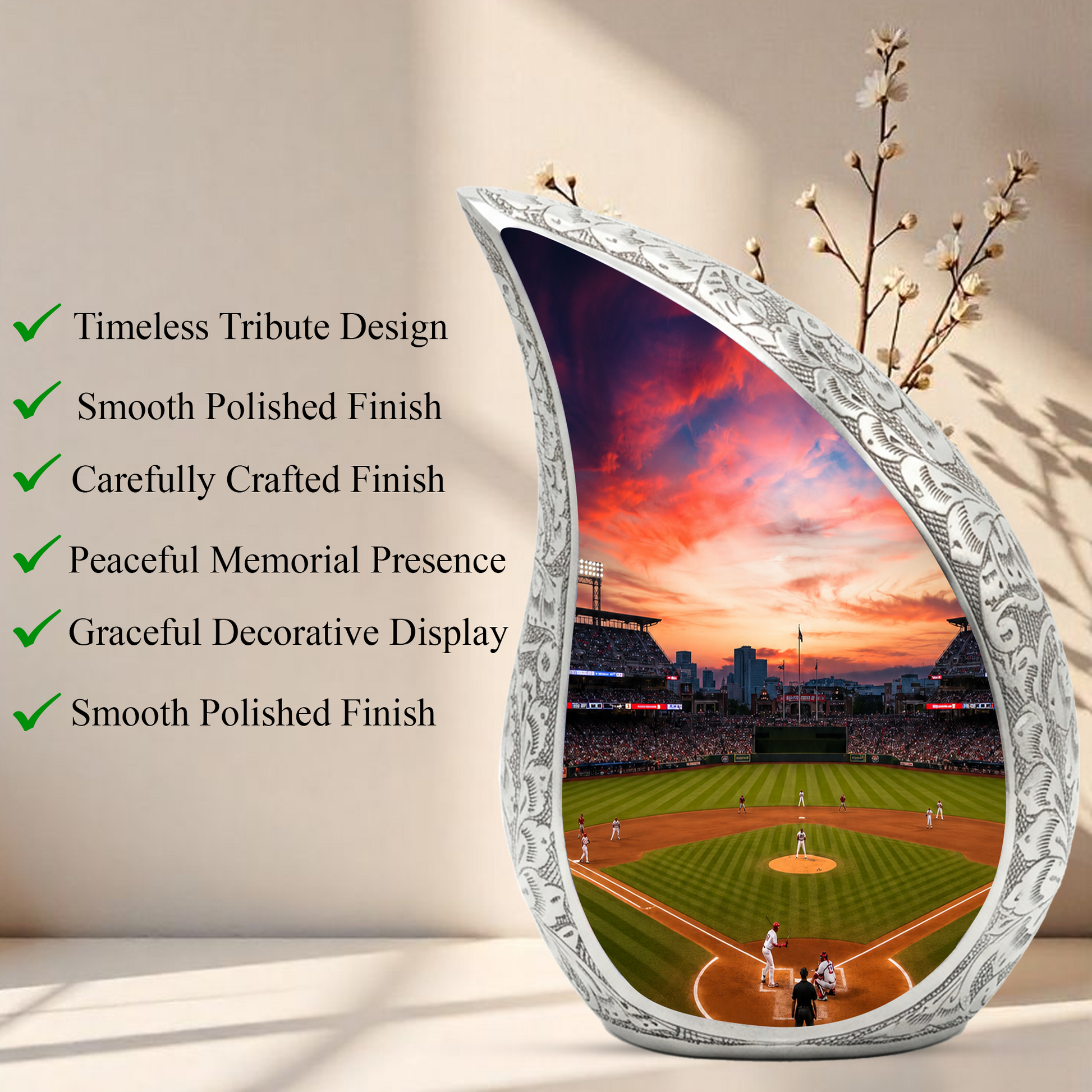 Baseball Stadium Memorial Urn For Ashes – Sunset Baseball Cremation Urn For Men