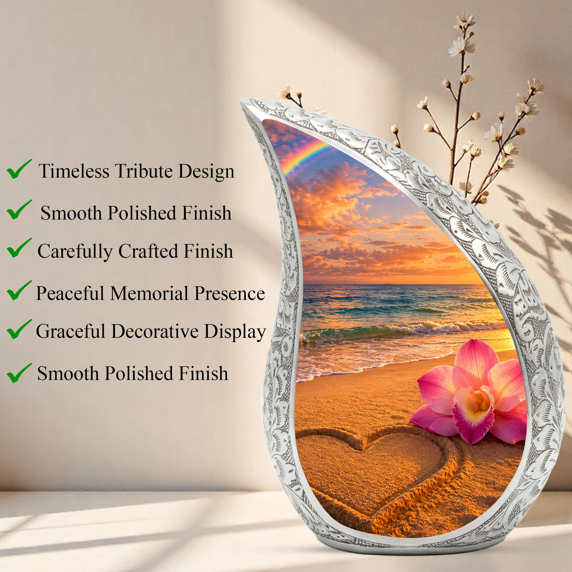 Ocean Sunset Cremation Urn – Heart Beach Urn for Ashes