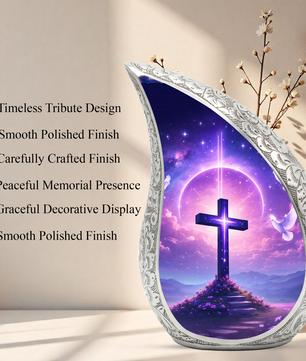 Purple Cross Christian Cremation Urn | Adult Ashes Urn