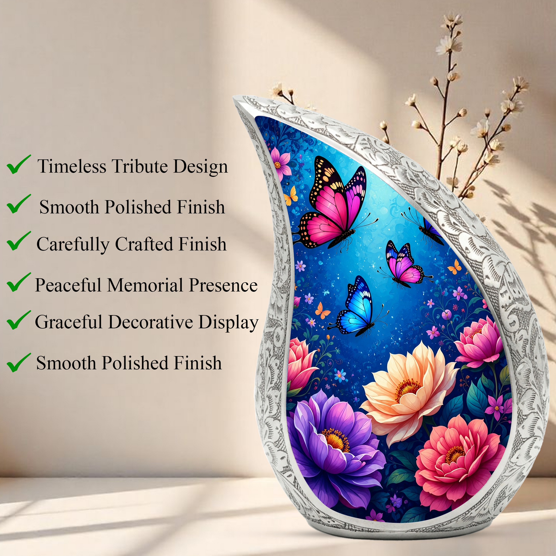 Colorful Butterfly Garden Memorial Urn – Elegant Floral Urn for Human Ashes