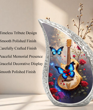 Butterfly & Red Roses Cremation Urn | Floral Memorial Urn