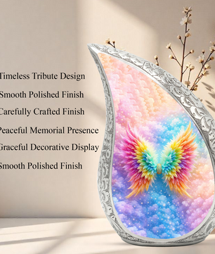 Rainbow Angel Wings Cremation Urn | Memorial Urn for Women