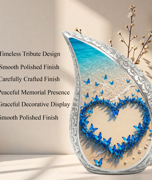 Blue Butterfly Heart Memorial Urn – Beach Cremation Urn for Human Ashes
