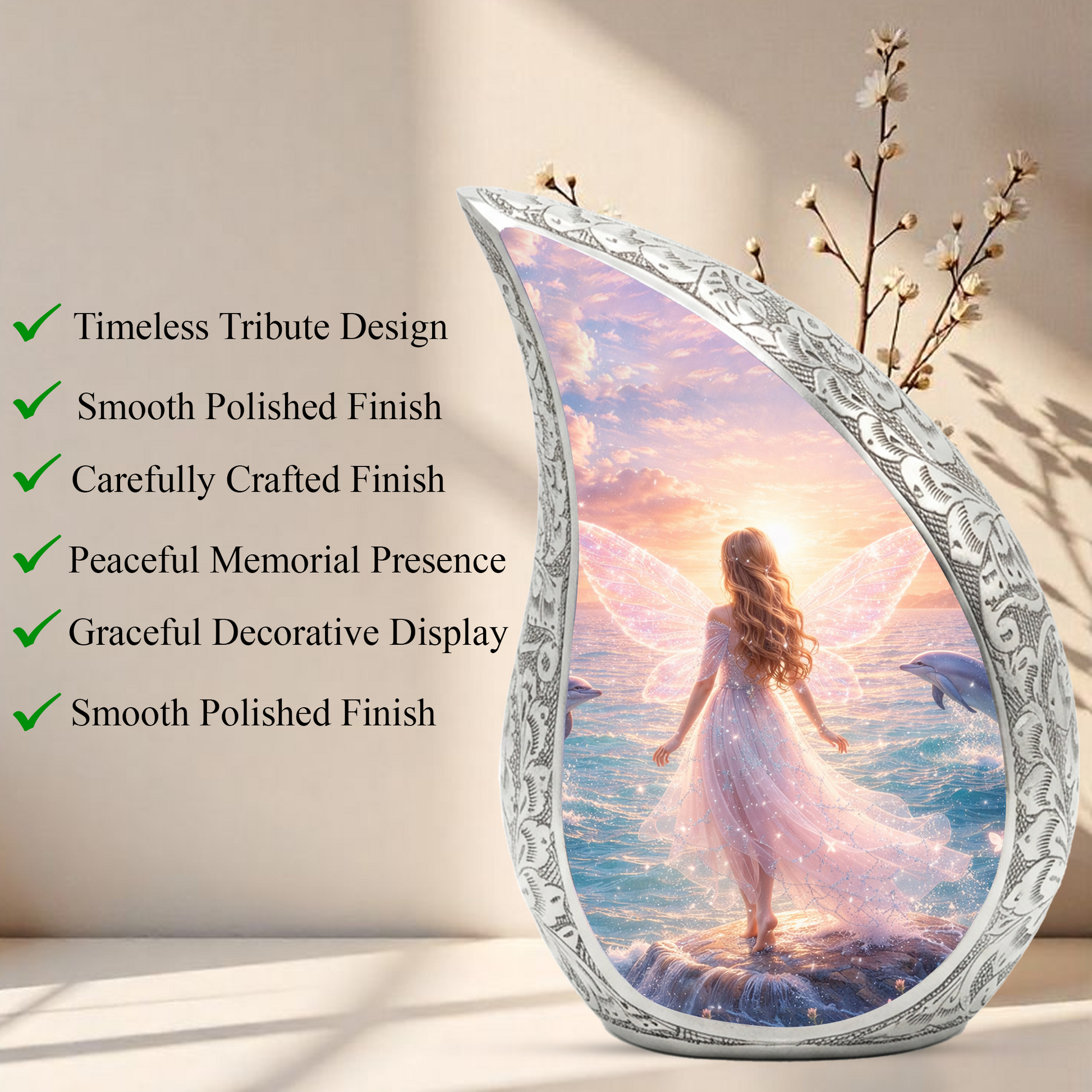 Fairy & Dolphin Cremation Urn for Women | Adult Ashes Urn