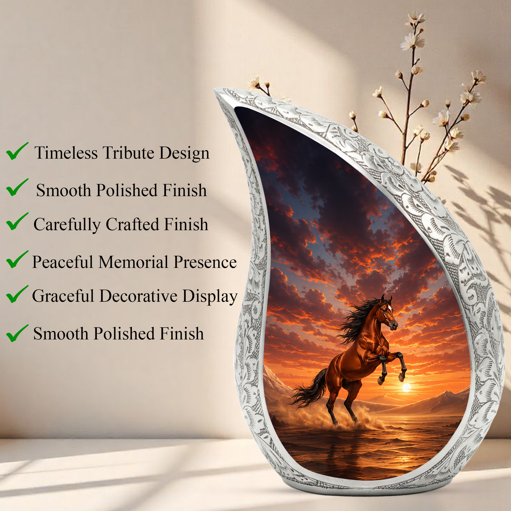 Running Horse Memorial Urn For Ashes – Sunset Stallion Cremation Urn For Men & Women