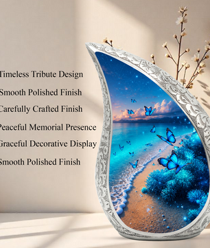 Moonlit Blue Butterfly Memorial Urn – Beach Urn for Human Ashes