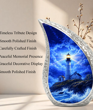 Blue Lighthouse Cremation Urn for Adults | Funeral Ashes Urn