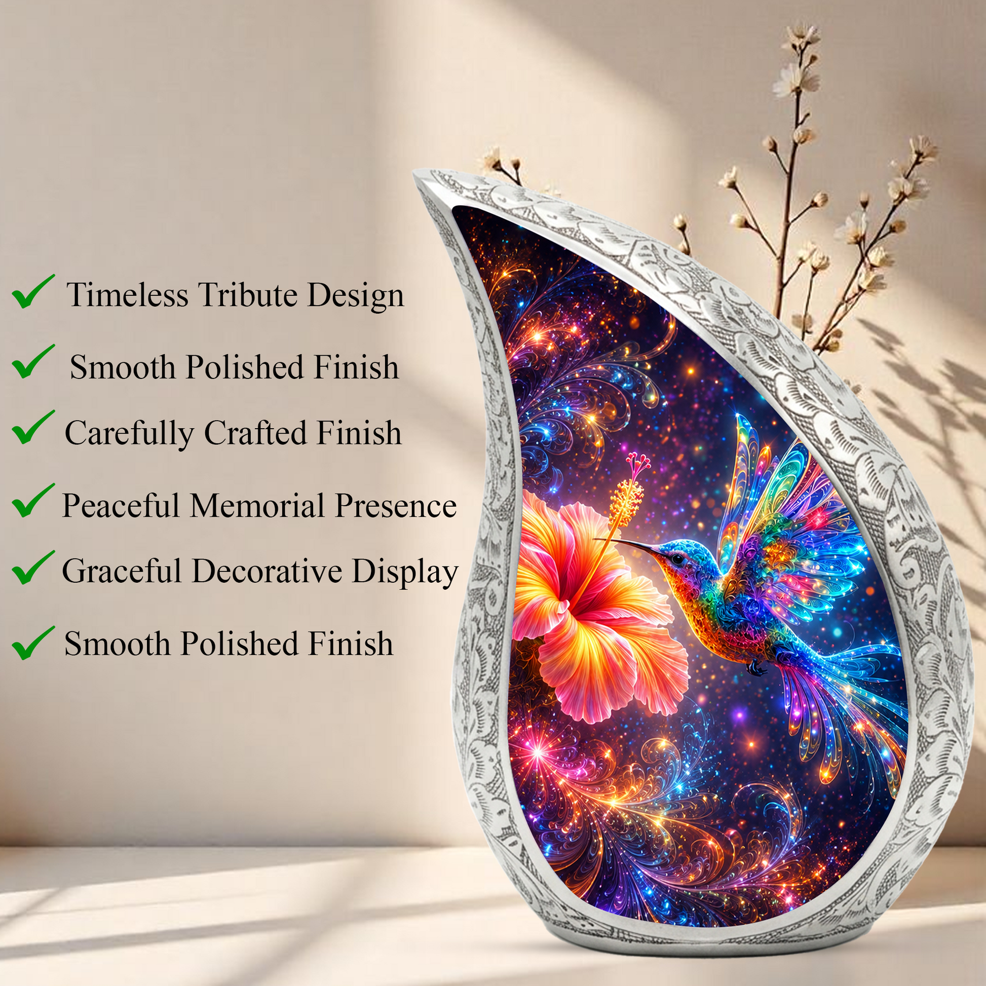 Colorful Hummingbird Memorial Urn – Vibrant Floral Urn for Human Ashes