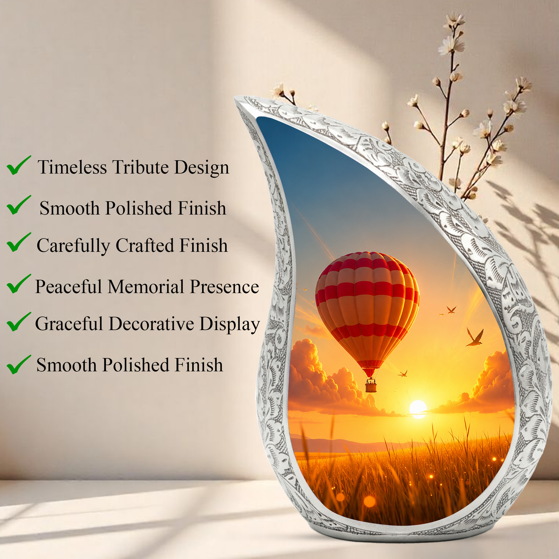 Hot Air Balloon Memorial Urn For Ashes – Sunset Sky Cremation Urn For Men & Women