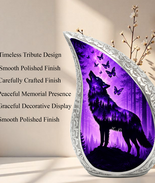 Purple Galaxy Wolf Memorial Urn – Mystical Forest Cremation Urn for Human Ashes