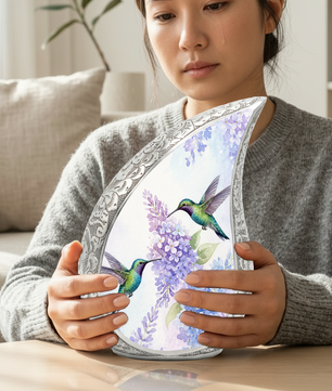 Hummingbird Floral Memorial Urn For Ashes – Elegant Aluminum Cremation Urn
