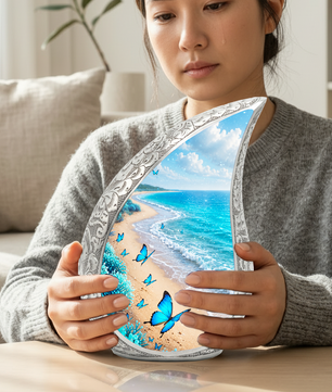 Blue Butterfly Beach Memorial Urn – Peaceful Ocean Cremation Urn for Ashes