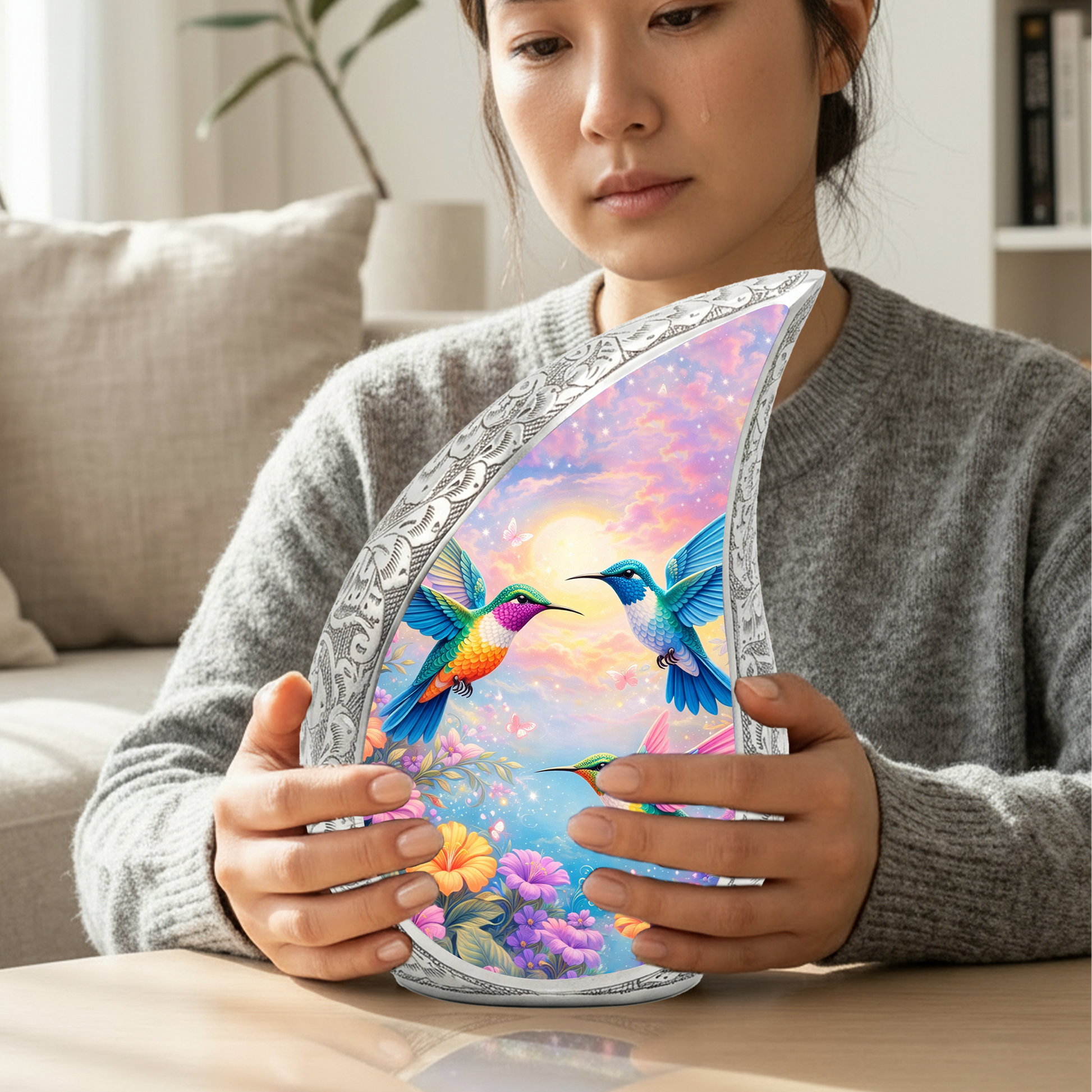 Hummingbird Floral Cremation Urn | Memorial Urn for Women