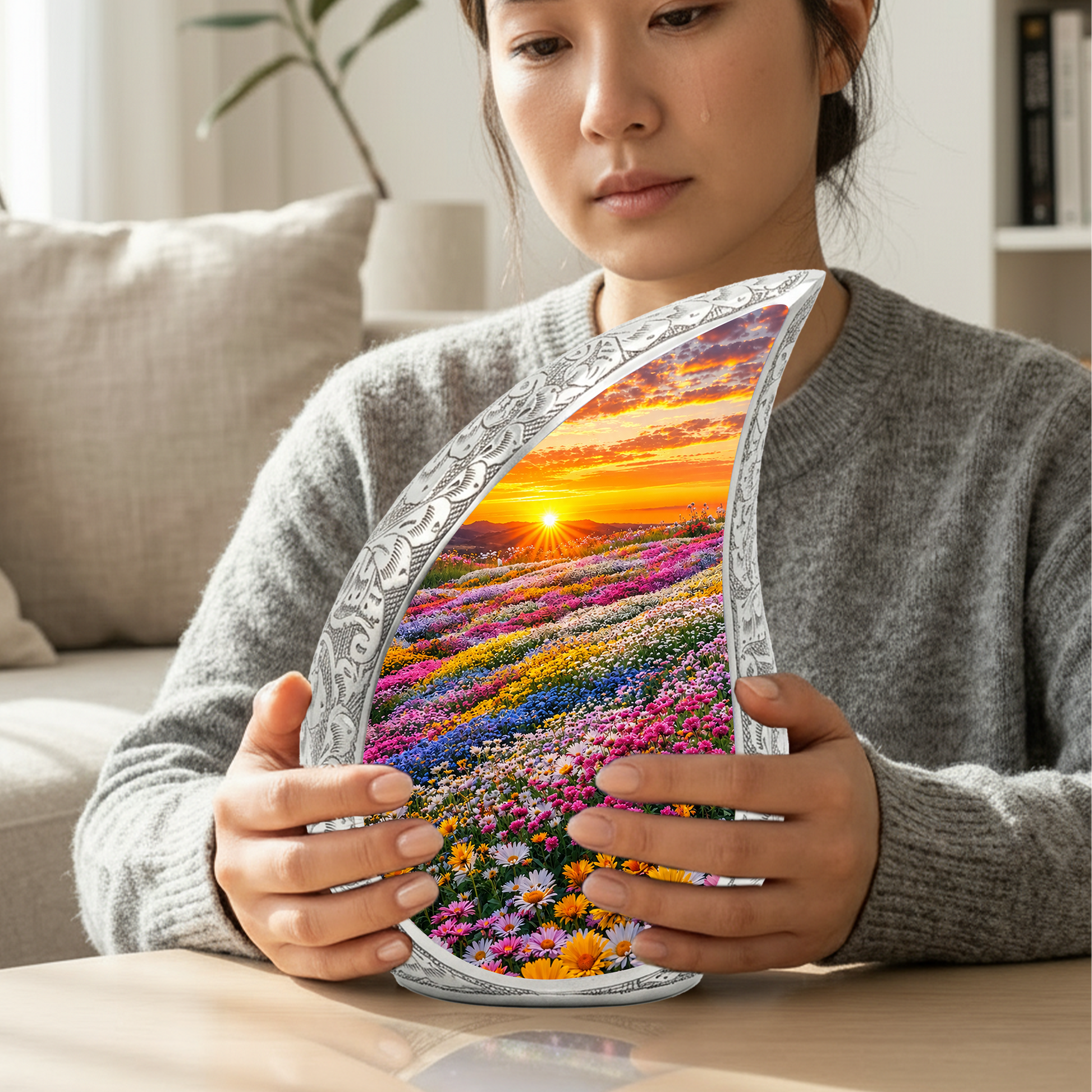 Flower Garden Burial Urn – Colorful Memorial Urn for Human Ashes