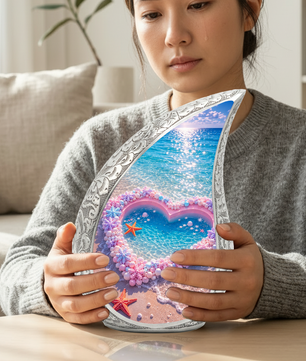 Ocean Heart Urn for Burial – Decorative Container for Cremated Remains