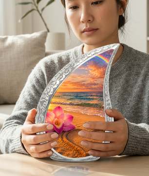 Ocean Sunset Cremation Urn – Heart Beach Urn for Ashes