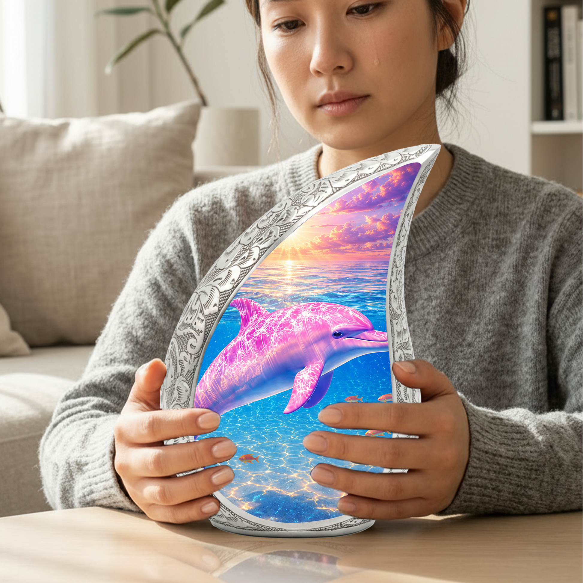 Pink Dolphin Cremation Urn for Adult Woman Ashes - Funeral Ashes Urn for Adults