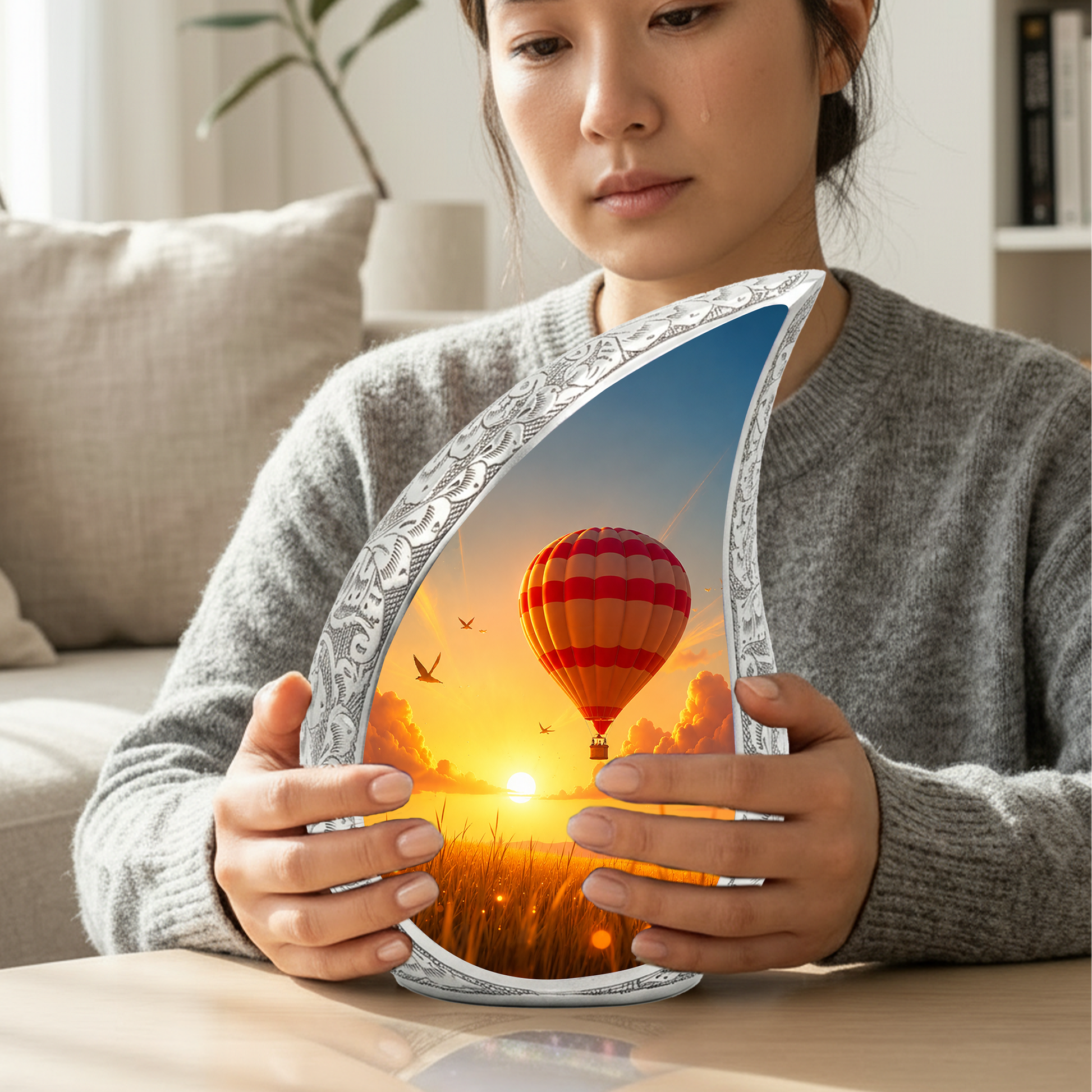 Hot Air Balloon Memorial Urn For Ashes – Sunset Sky Cremation Urn For Men & Women