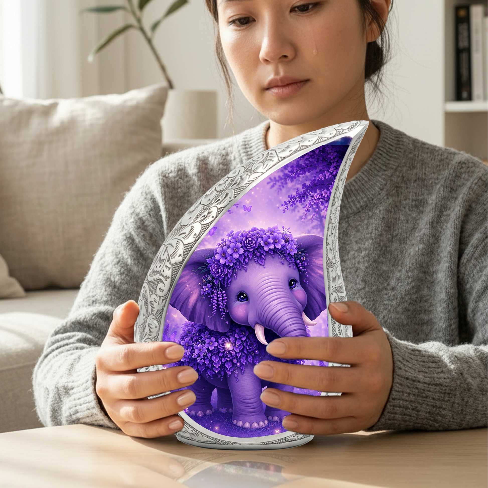 Purple Elephant Funeral Urn for Women | Memorial Ashes Urn