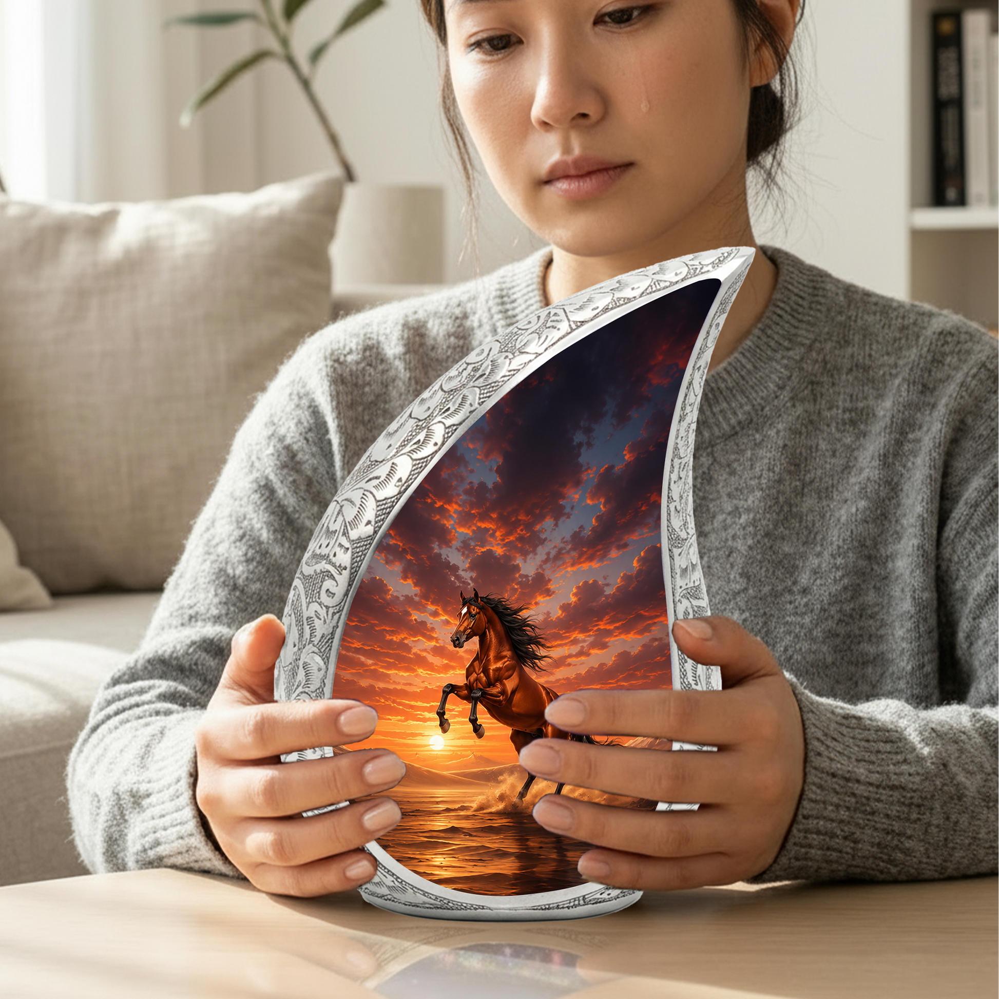 Running Horse Memorial Urn For Ashes – Sunset Stallion Cremation Urn For Men & Women