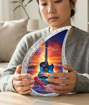 Blue Guitar Ocean Sunset Cremation Urn | Adult Memorial Urn