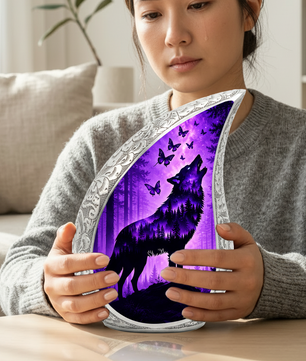 Purple Galaxy Wolf Memorial Urn – Mystical Forest Cremation Urn for Human Ashes