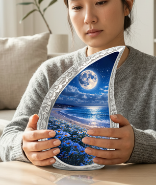 Moonlight Beach Floral Cremation Urn | Funeral Urn for Ashes