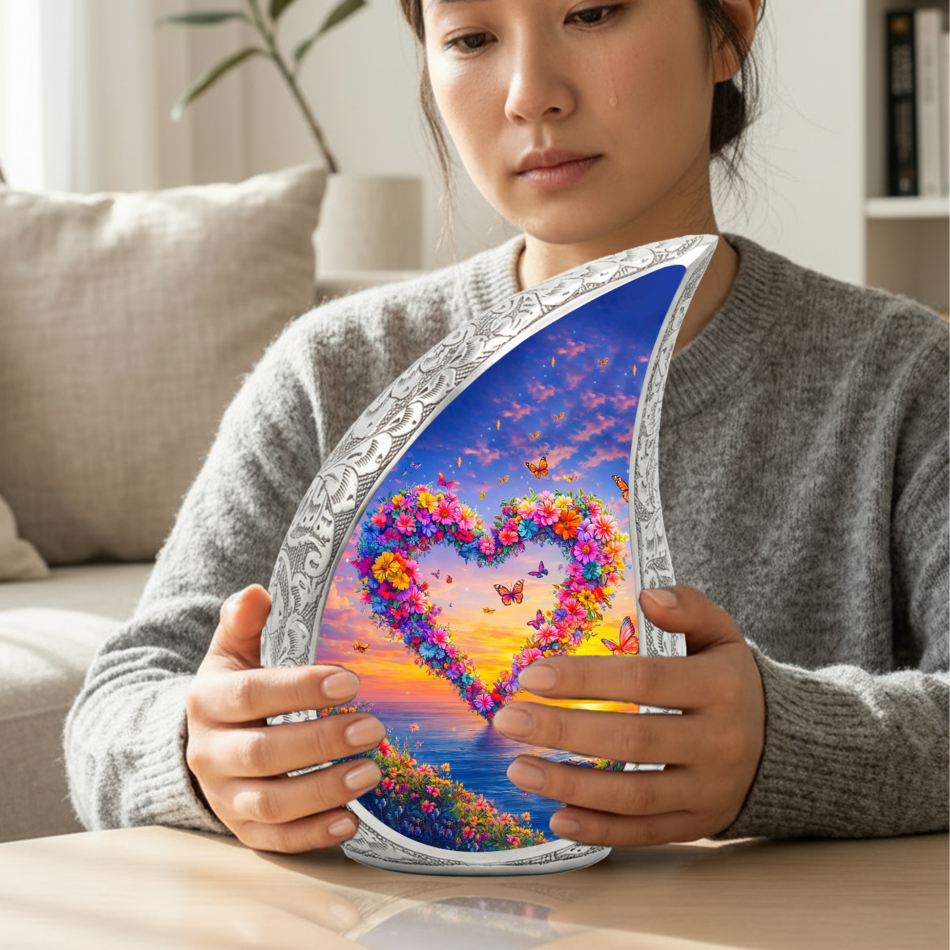Butterfly Floral Heart Memorial Urn | Urn for Female Ashes