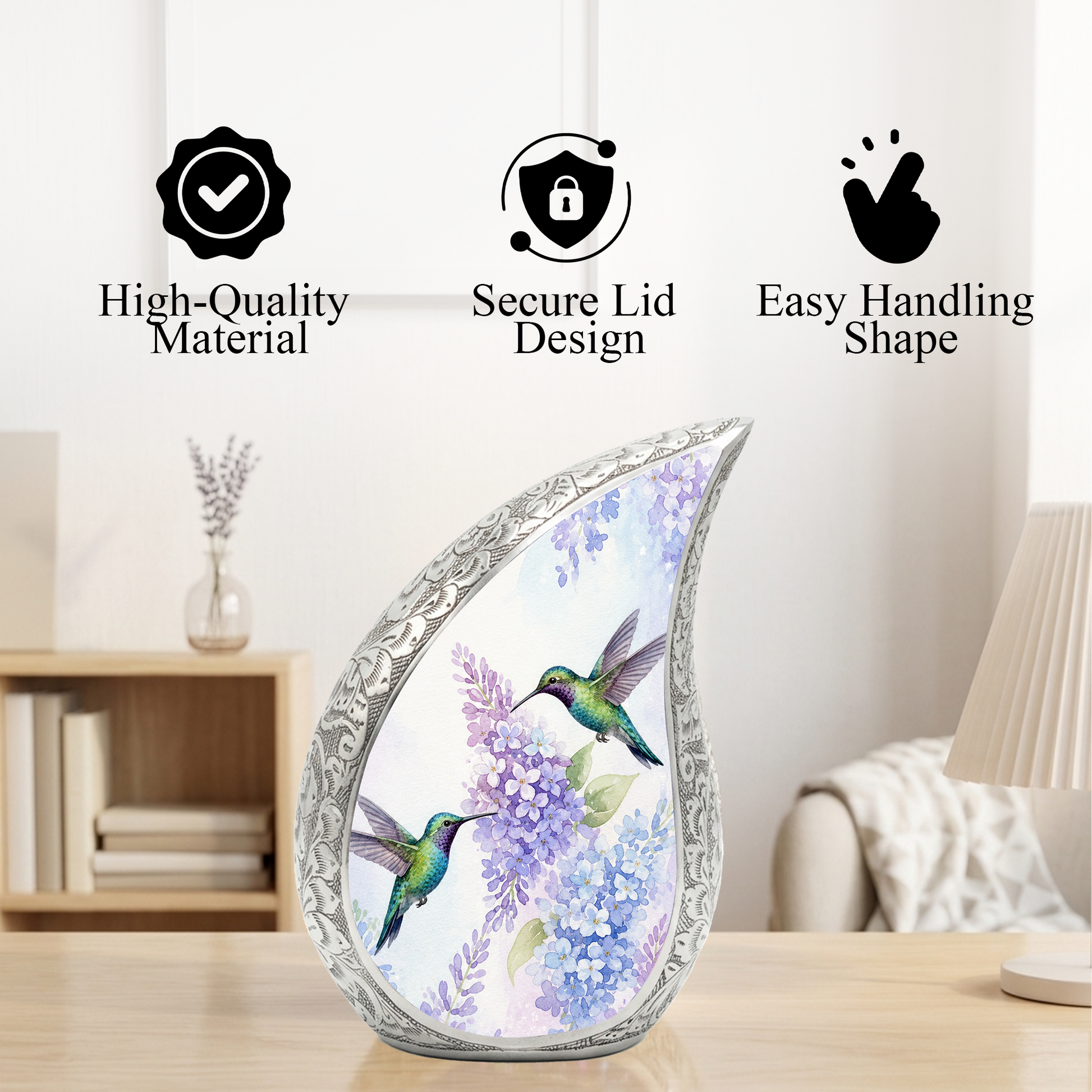 Hummingbird Floral Memorial Urn For Ashes – Elegant Aluminum Cremation Urn
