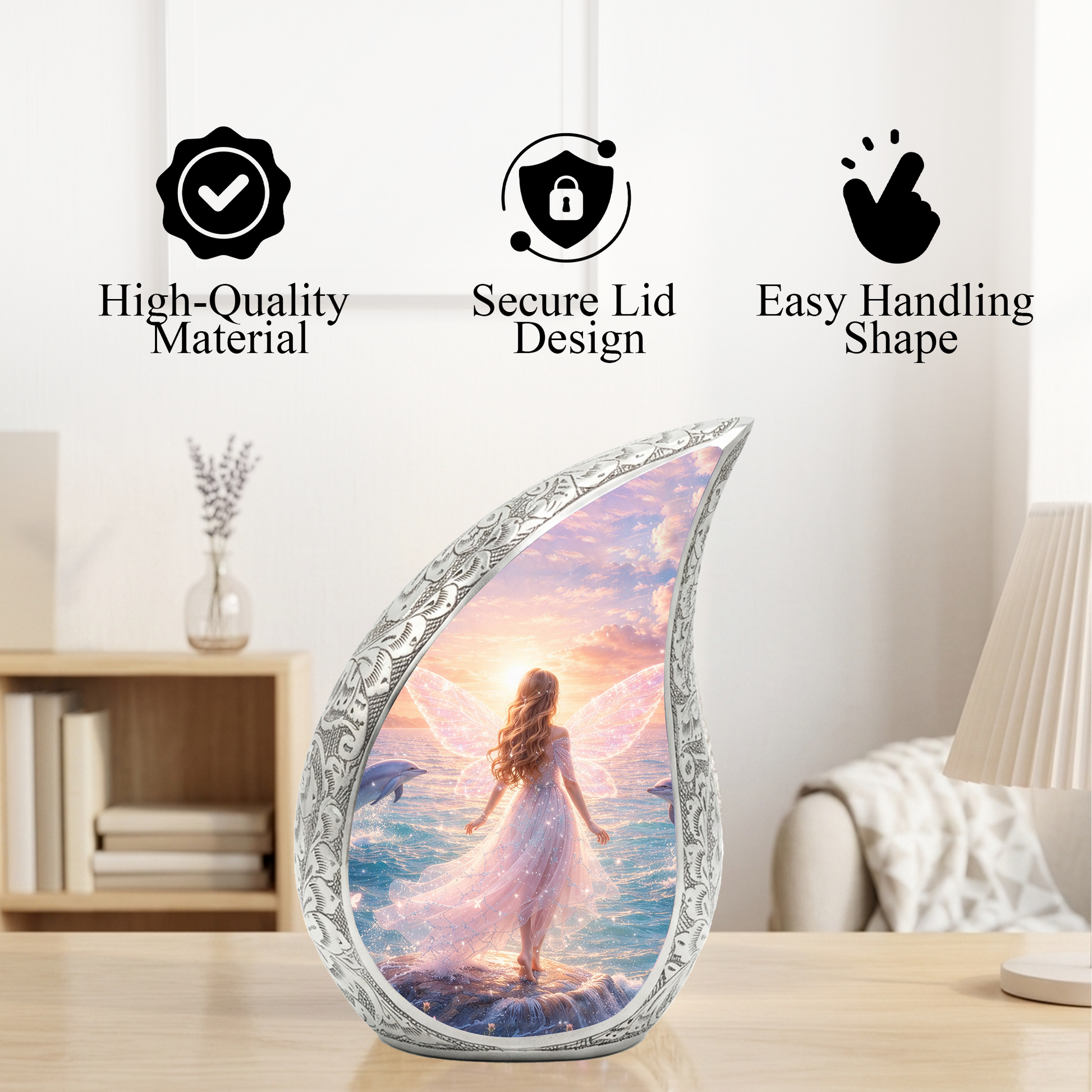 Fairy & Dolphin Cremation Urn for Women | Adult Ashes Urn