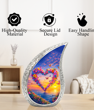 Butterfly Floral Heart Memorial Urn | Urn for Female Ashes